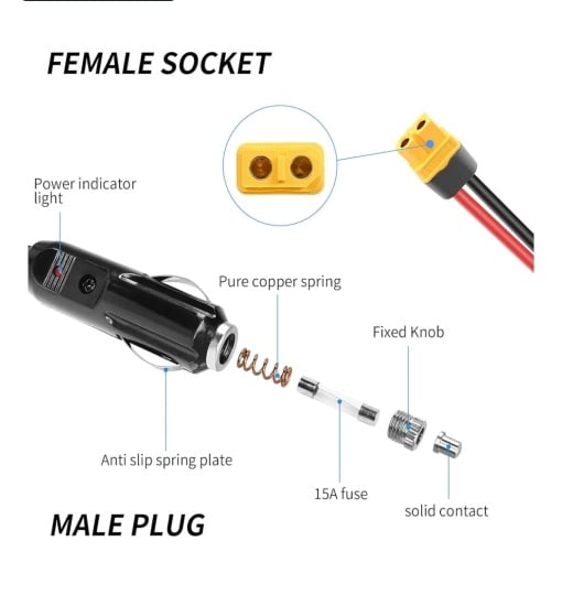 Cablu extensie 1,5 metri, conectori Bricheta Auto 12V la mufa XT60