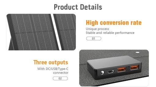 Panou solar portabil YT60, 60W, Pliabil in 4 bucati, IP67