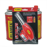 Set Cap Arzator Flamex F 227, cu piezo + 2 butelii spray gaz Flamex 227 gr