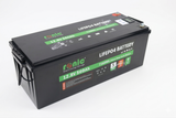 Fii Rulotist LiFePO4 12.8V 560Ah battery with Bluetooth and auto-heating, shown in a technical illustration.