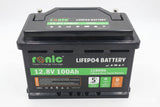 Fii Rulotist LiFePO4 12.8V 100Ah underseat battery with Bluetooth and LTCP, model RONIC HX12100D-100, shown in the image.