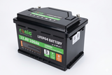 Fii Rulotist 12.8V 100Ah LiFePO4 underseat battery with Bluetooth and LTC features, model RONIC HX12100D-100, showing battery terminals