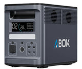 Portable 2000W LiFePO4 battery station ABOK Ark2000, compact power source with digital display and multiple output ports.