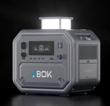 Portable 2500W LiFePO4 current station model ABOK ARK2500 with digital display and rugged design for outdoor use.