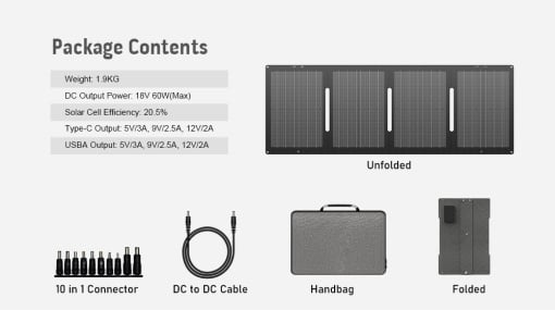 Panou solar portabil YT60, 60W, Pliabil in 4 bucati, IP67